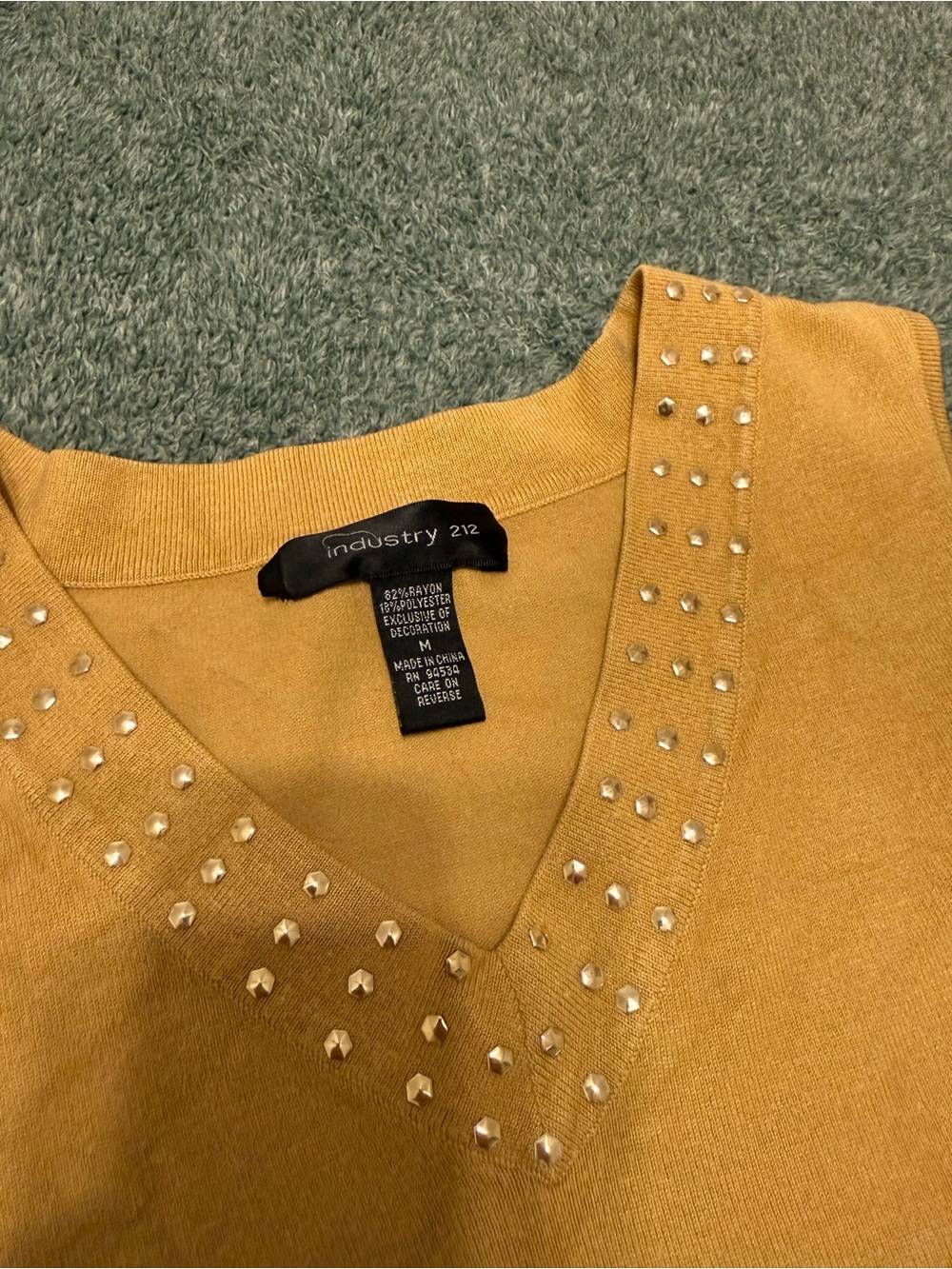 Industry 212 Studded V-Neck Sweater in Mustard